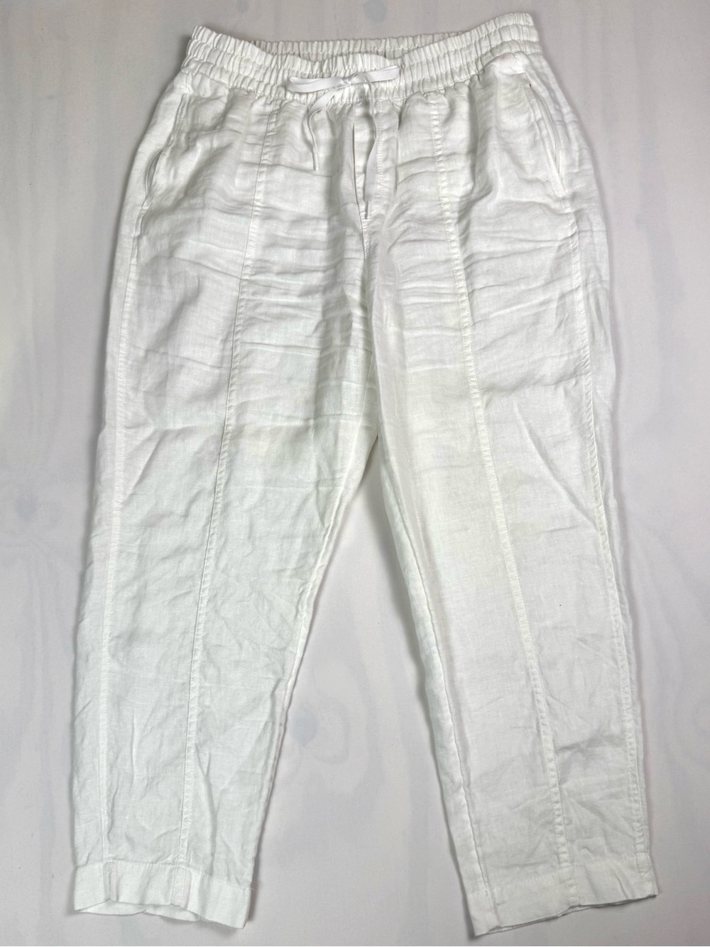 Athleta Retreat Linen High Rise Ankle Pants M Calla Lily White 100% Linen
